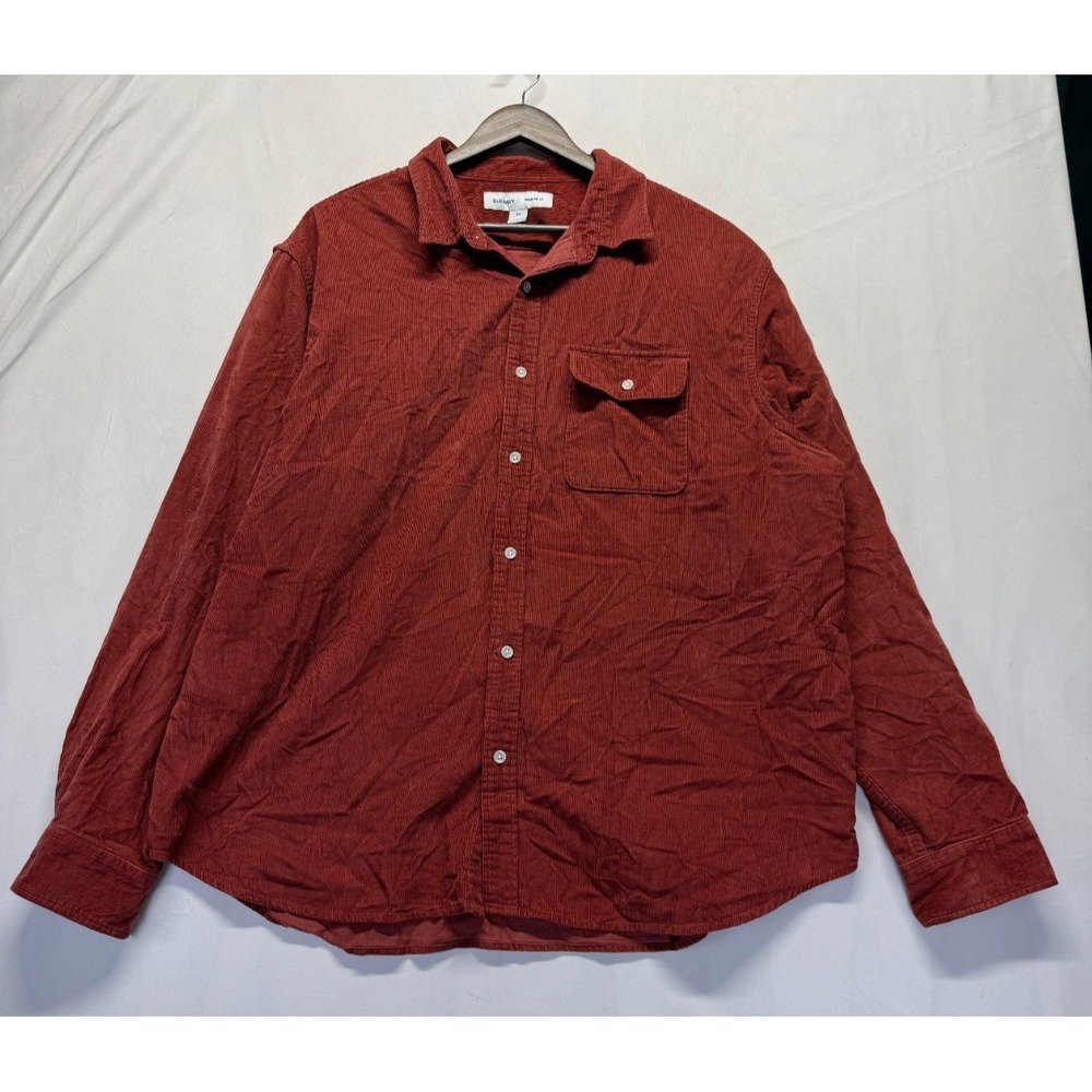 Old Navy Regular Fit Corduroy Shirt Mens 2XL Burnt‎ Orange Pleated Button Up